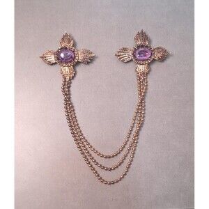 1980's Maltese Cross Brooch Pair Purple Stone Chatelaine Pins